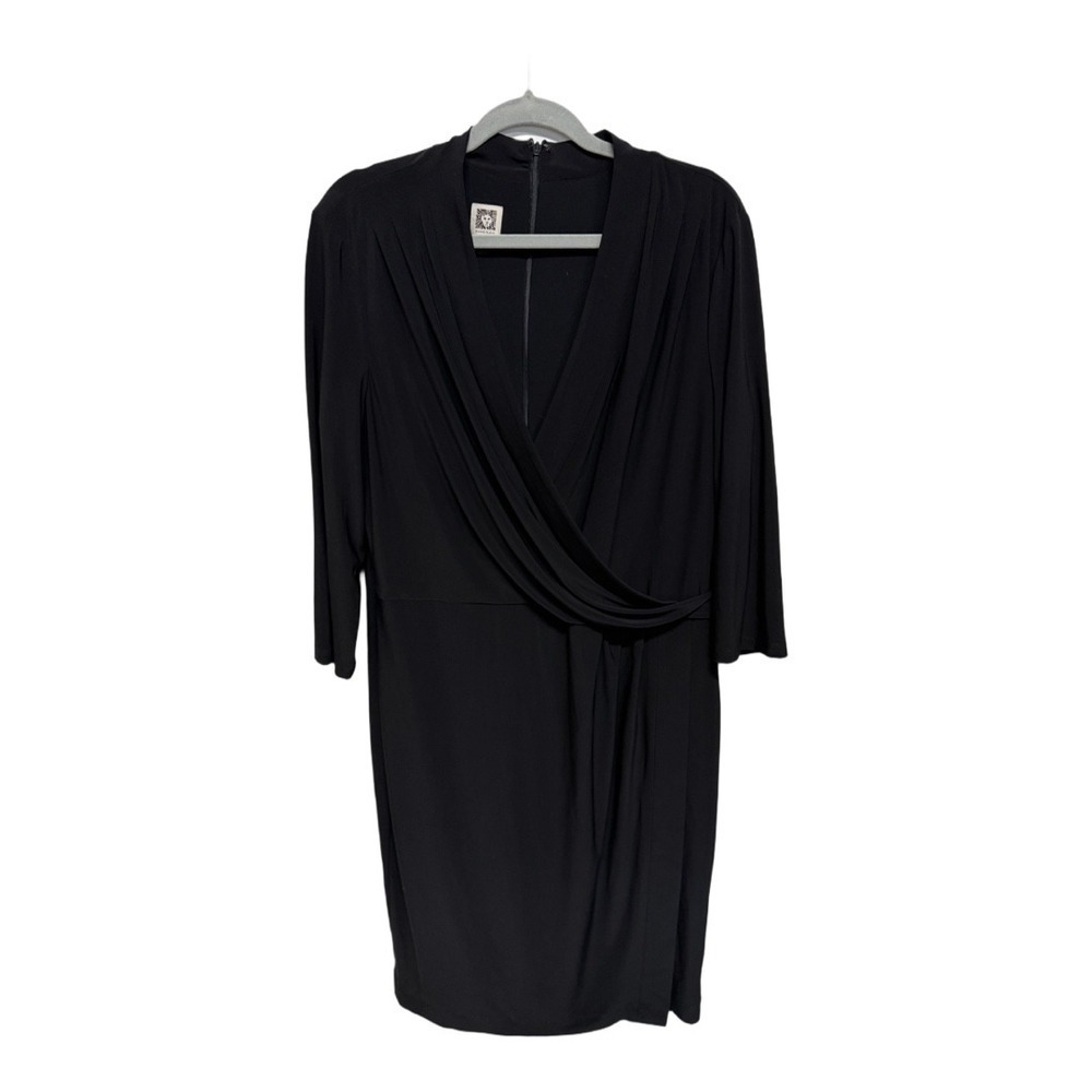 Anne Klein Plus Size Faux Wrap Dress Size 16 3/4 sleeve black formal office